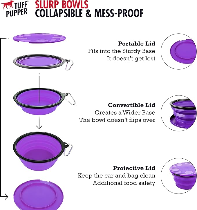 Tuff Pupper SuperBigSlurp Collapsible Dog Bowls, Extra Large Capacity, Portable, Food Safe, Odorless, Non-Toxic Silicone