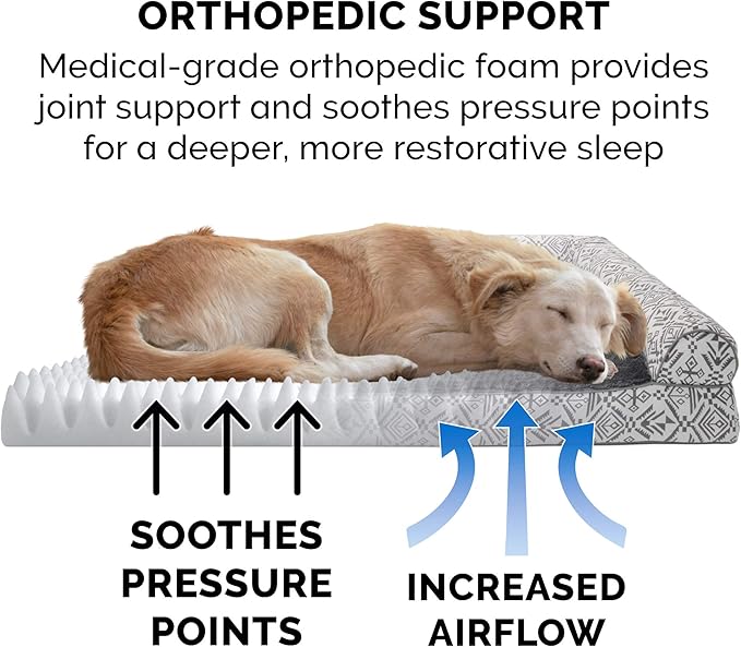 Furhaven Orthopedic Dog Bed for Large Dogs w/ Removable Bolsters & Washable Cover, For Dogs Up to 95 lbs - Plush & Southwest Kilim Woven Decor Sofa - Boulder Gray, Jumbo/XL