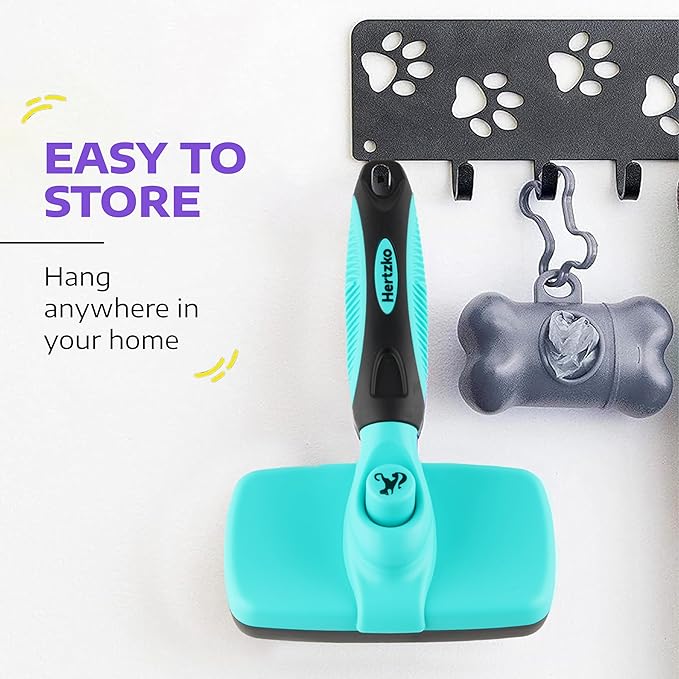 Hertzko Dog Brush for Shedding - Self Cleaning Slicker Brush for Dogs and Cats - Gently Removes Loose Hair, Tangles, and Dirt - Grooming Comb Suitable for Long or Short Coats - Aqua