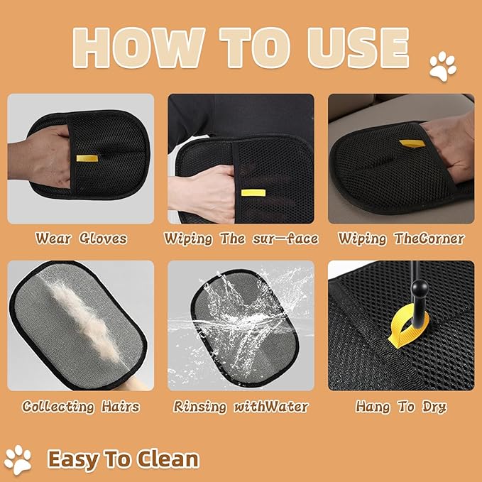 Pet Hair Remover Gloves for Cats & Dogs, Electrostatic Pet Hair Removal Gloves Brush for Pets Hair, Pet Hair Clean Up，Pet Hair Remover for Furniture
