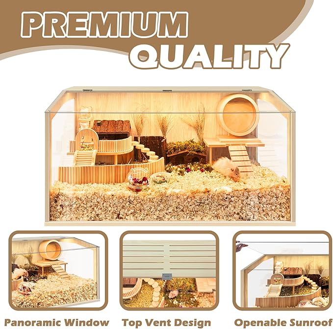 Hamster Cage Chewproof, Large Hamster Cages and Habitats, Openable Top with Acrylic Sheets, Solid Built
