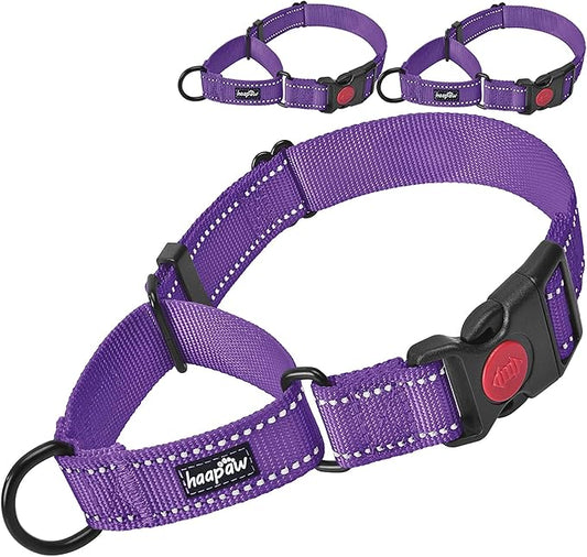 haapaw 2 Packs Martingale Dog Collar with Quick Release Buckle Reflective Dog Training Collars for Small Medium Large Dogs (Large, Purple/Purple)