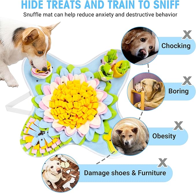 Snuffle Mat for Dogs Interactive Sniff Mat Slow Feeding and Keep Busy Snuffle Toys for Foraging Skill Development Anxiety Relief and Mental Stimulation, Machine Washable