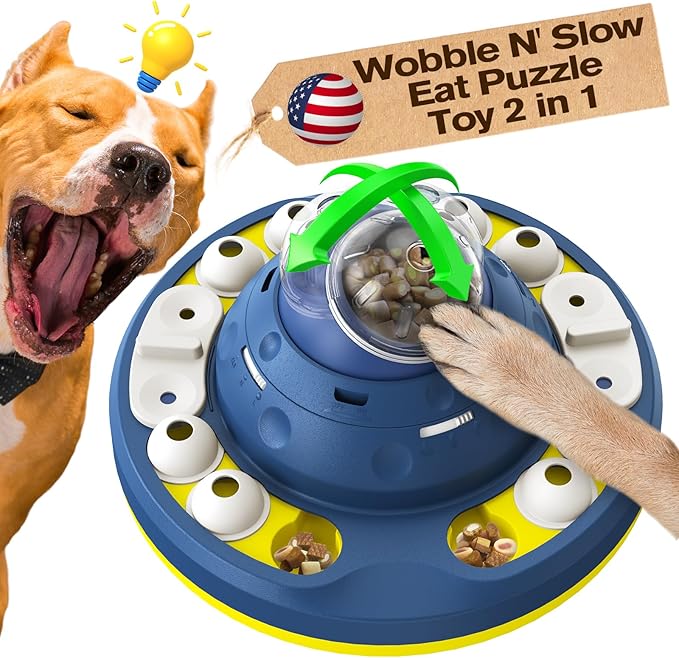 KADTC Level 2 in 1 Advanced Dog Wobble Puzzle Toy For Smart Small/Medium/Large Dogs Brain Mental Stimulation Puppy Cognitive Treat/Food Puzzles Feeder Slow Eating Interactive Mind Game Enrichment Toys