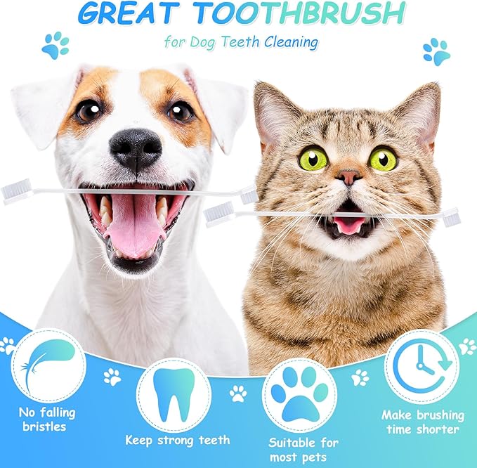 Honeydak Dog Tooth Brush Pet Toothbrush Soft Grooming Dogs Toothbrush Dog Double Sided Puppy Long Handle Brush for Large and Small Teeth Cleaning Dental Oral Care(70 Count,White)