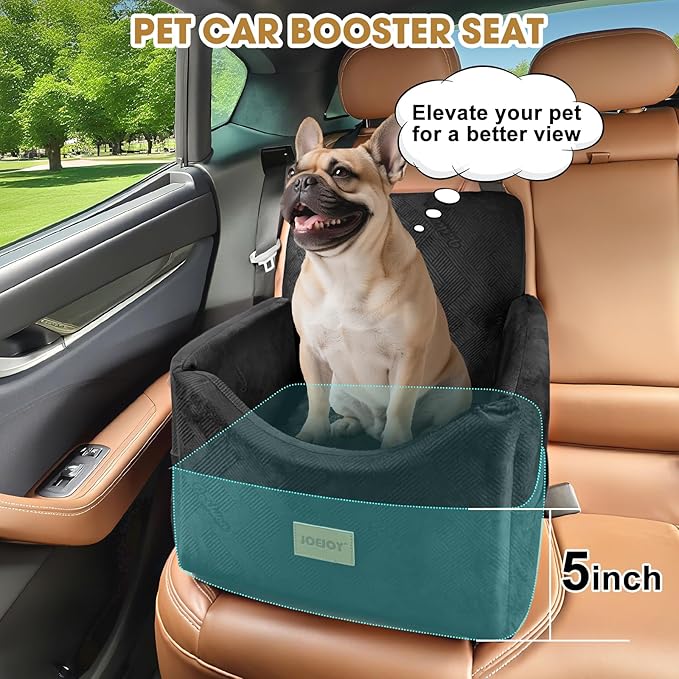 JOEJOY Dog Car Seat for Small/Medium Dogs, Memory Foam Dog Booster Seat with Washable Cover, Travel Safety Pet Car Seat with Storage Pockets for Dogs up to 35 lbs