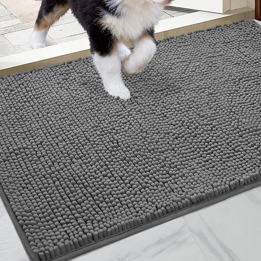 HOMEIDEAS Doormat Indoor Entrance, 48"x30", Highly Absorbent Chenille Large Muddy Dog Washable Non Slip Front Welcome Door Mat for Entryway, Grey