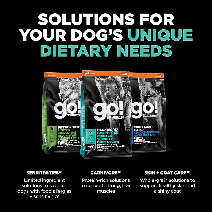 Go! Solutions Carnivore, Grain-Free, Protein Rich Dry Dog Food, Chicken, Turkey and Duck Adult Recipe, 22 lb Bag