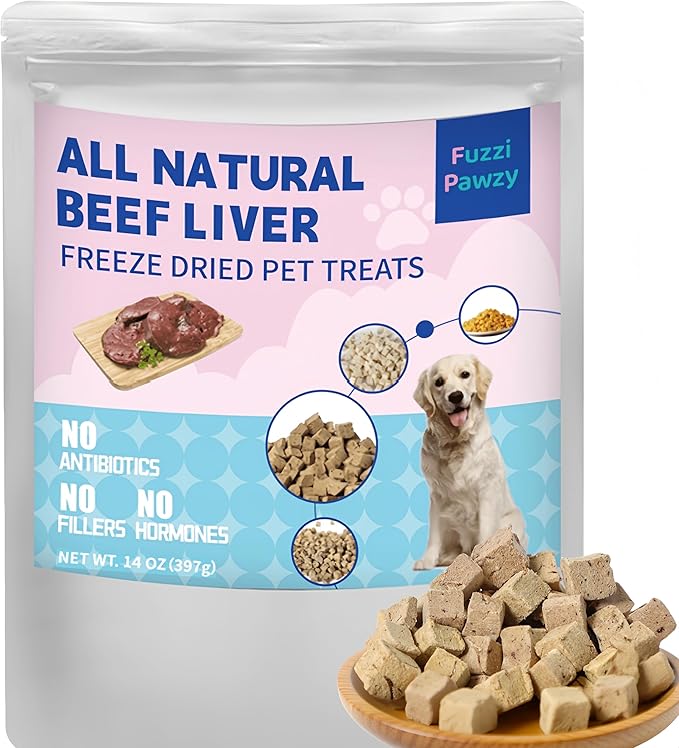 Freeze Dried Beef Liver Healthy Training Treats Toppers for Pets, Single Fresh Raw Ingredient, Organic, Pure Balance, Natural, Grain Gluten Filler Free, Snacks, Dogs Cats (14oz)