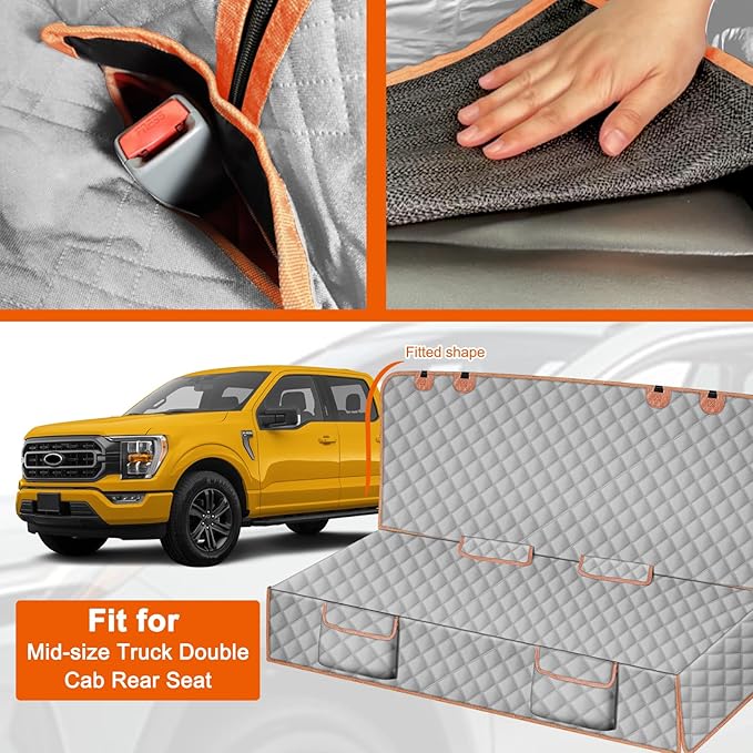 Dog Car Seat Cover for Mid-Size Truck, Compatible with Toyota Tacoma/Hilux, Ford Ranger, Chevy Colorado/GMC Canyon, Nissan Frontier, Honda Ridgeline, Jeep Gladiator, 600D Waterproof Pet Seat