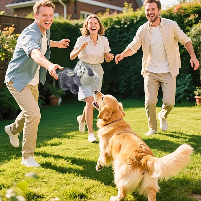 Squeaky Dog Toy Cute Chew Toys with Crinkle Paper Durable Hours of Fun for Small Puppy Middle and Large Dogs Stuffed Toys Rhinoceros