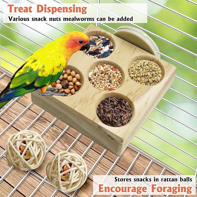 Hamiledyi Wooden Foraging Puzzle Toys for Small Birds - Interactive Parrot Toys Cage Enrichment for Conure, Parakeet, Lovebirds, Budgie, Slow Feeder Bird Activity Toys (Small)