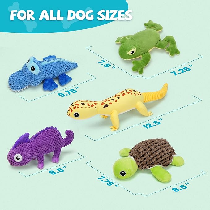 Prime Pets 5 Pack Dog Squeaky Toys, Plush Stuffed Animal Dog Toys, Value Bundle Assortment Dog Toy for Small Medium Large Dogs, Puppy Chew Toy