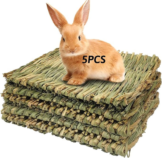 Grass Mat Woven Bed Mat for Small Animal 5 Grass Mats Bunny Bedding Nest Chew Toy Bed Play Toy for Guinea Pig Parrot Rabbit Bunny Hamster Rat