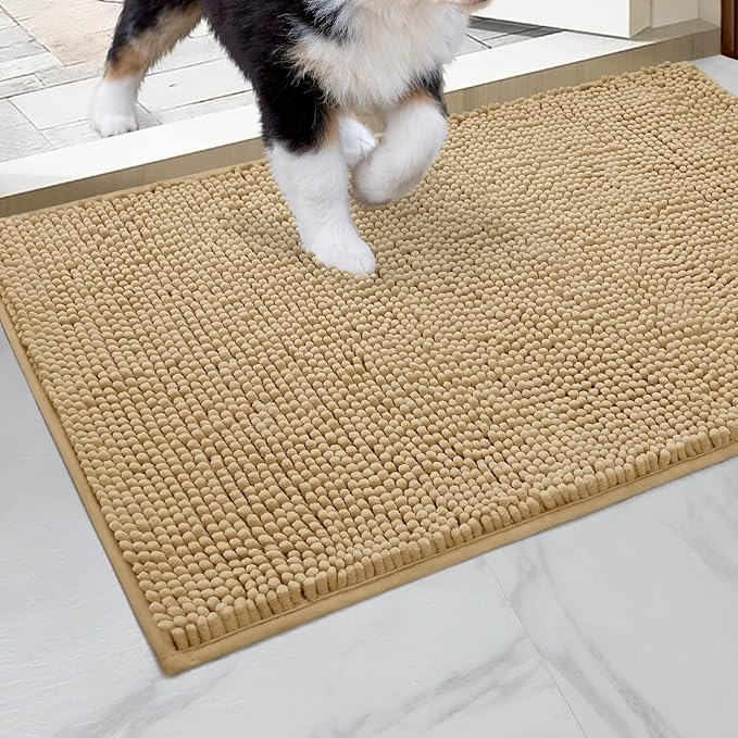 HOMEIDEAS Doormat Indoor Entrance, 32"x20", Highly Absorbent Chenille Muddy Dog Washable Non Slip Front Welcome Door Floor Mat for Entryway, Beige