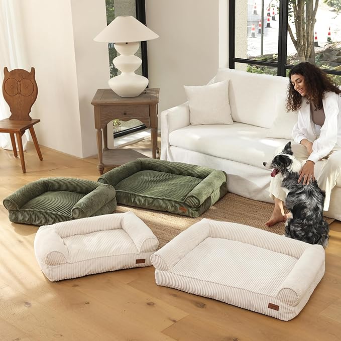 FUKUMARU Cute Dog Bed, Fluffy Dogs Couch with TPU Layer Keeping Lining Dry, Pet Sofa Medium Size Dog Easy to Care, Warm Cat Bed with Removable Zipper Cover, 36inch, Large, Green