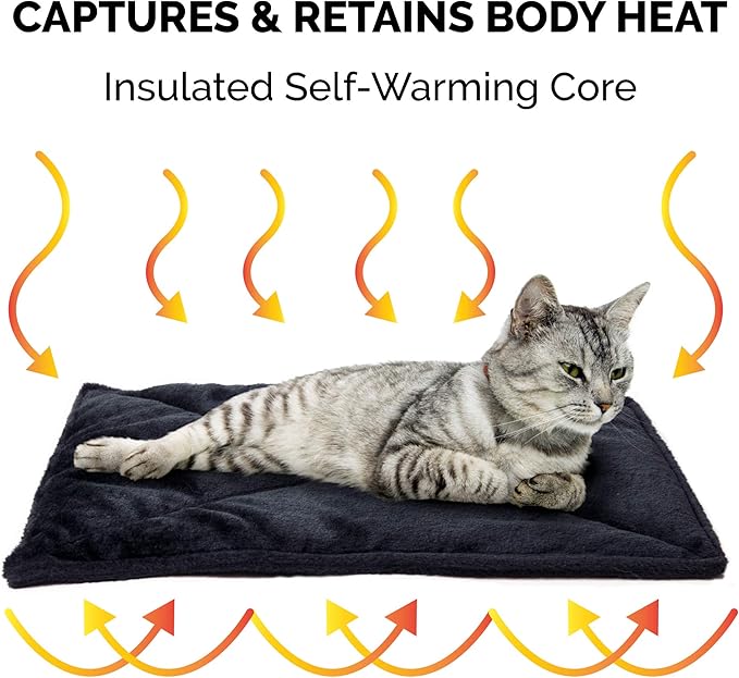 Furhaven ThermaNAP Self-Warming Cat Bed for Indoor Cats & Small Dogs, Washable & Reflects Body Heat - Quilted Faux Fur Reflective Bed Mat - Black, Small (Pack of 2)