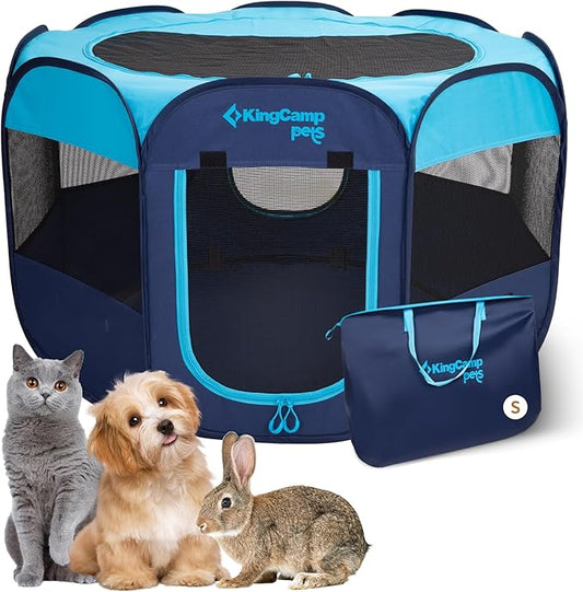 KingCamp Dog Playpen, Portable Foldable Cat Kitten Puppy Tent Crates 29"/36"/50" Pop Up Pet Playpen with Zippered Bottom & Cover for Indoor Outdoor Use (Small, Blue)