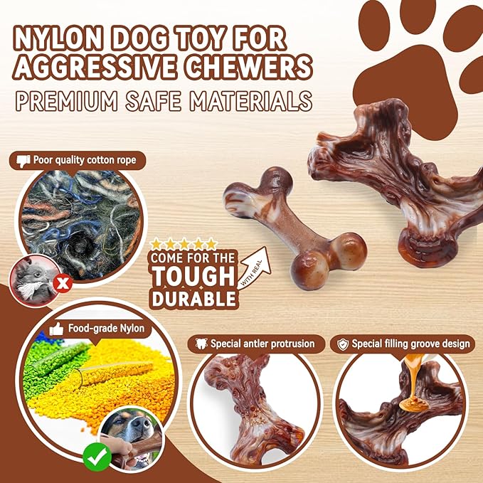 Magicorange Tough Dog Toys, Chew Toys for Aggressive Chewers, Dog Bone Toy Nylon Almost Indestructible Dogs Toy for Teeth Cleaning and Training (Brown)