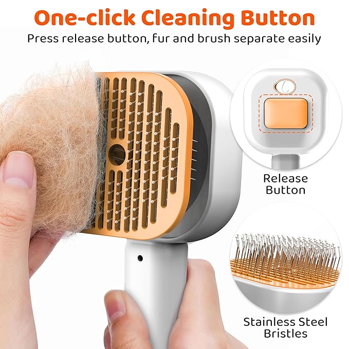 3 in 1 Cat Brush - Dog Brush, Steam for Shedding & Grooming, Indoor & Outdoor Shedding Spritz Comb for Long & Short Hair Cats & Dogs, Cat Steam Brush - Includes Waterless Shampoo, Orange