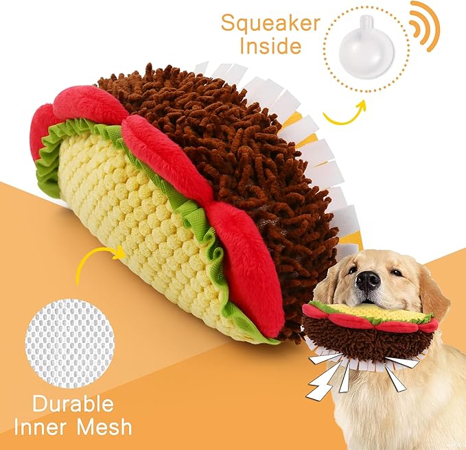Prime Pets Plush Taco Dog Toy, Dog Squeaky Toys, Food Shaped Pet Toy for Small Medium Large Dogs, Stuffed Puppy Chew Toys