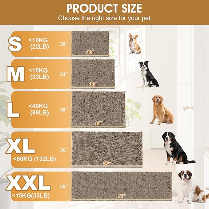 IM HOME 48" x 38" Beige Dog Door Mats for Muddy Paws, Chenille Absorbent Dog Mat, Non Slip Heavy Mud Mat for Dogs, Soft Pet Bed Mat for Entryway, Mud Paws, Inside Floor