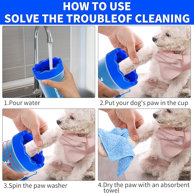 Dog Paw Cleaner, Washer, Muddy Pet Foot Cleaner for Small Medium Large Breed Dogs/Cats (with 3 absorbent towel) (Navy Blue, Small)