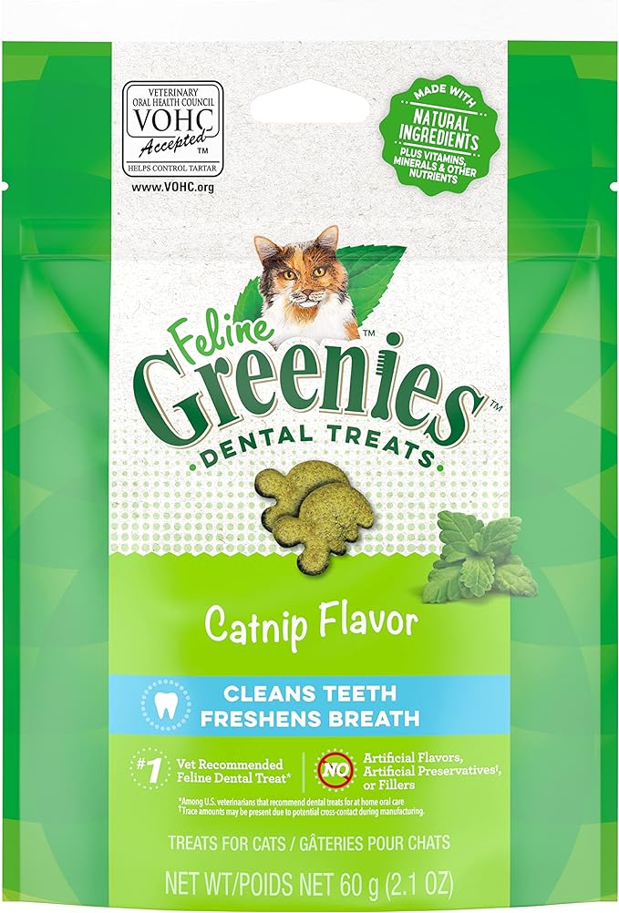 Greenies Feline Adult Dental Cat Treats, Catnip Flavor, 2.1 oz. Pack