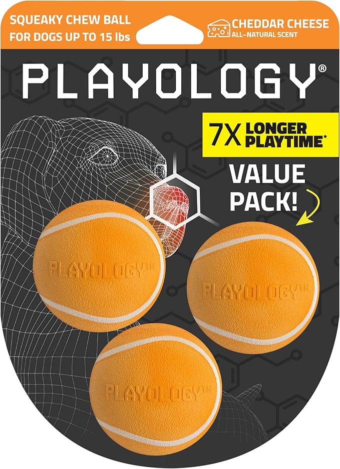 Playology Squeaky Dog Toy | Durable Rubber Interactive Dog Ball | Beef Scented Fetch Ball for Small Dogs, Value 3-Pack | Floating Dog Toy Made from Non Toxic Materials