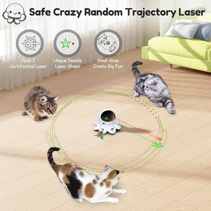 ORSDA Cat Laser Toy, 2-in-1 Interactive Automatic Motion Activated Moving 8 Holes Whack A Mole Feather, USB Rechargeable Electronic Smart Sensor Kitten Toys for Indoor Exercise