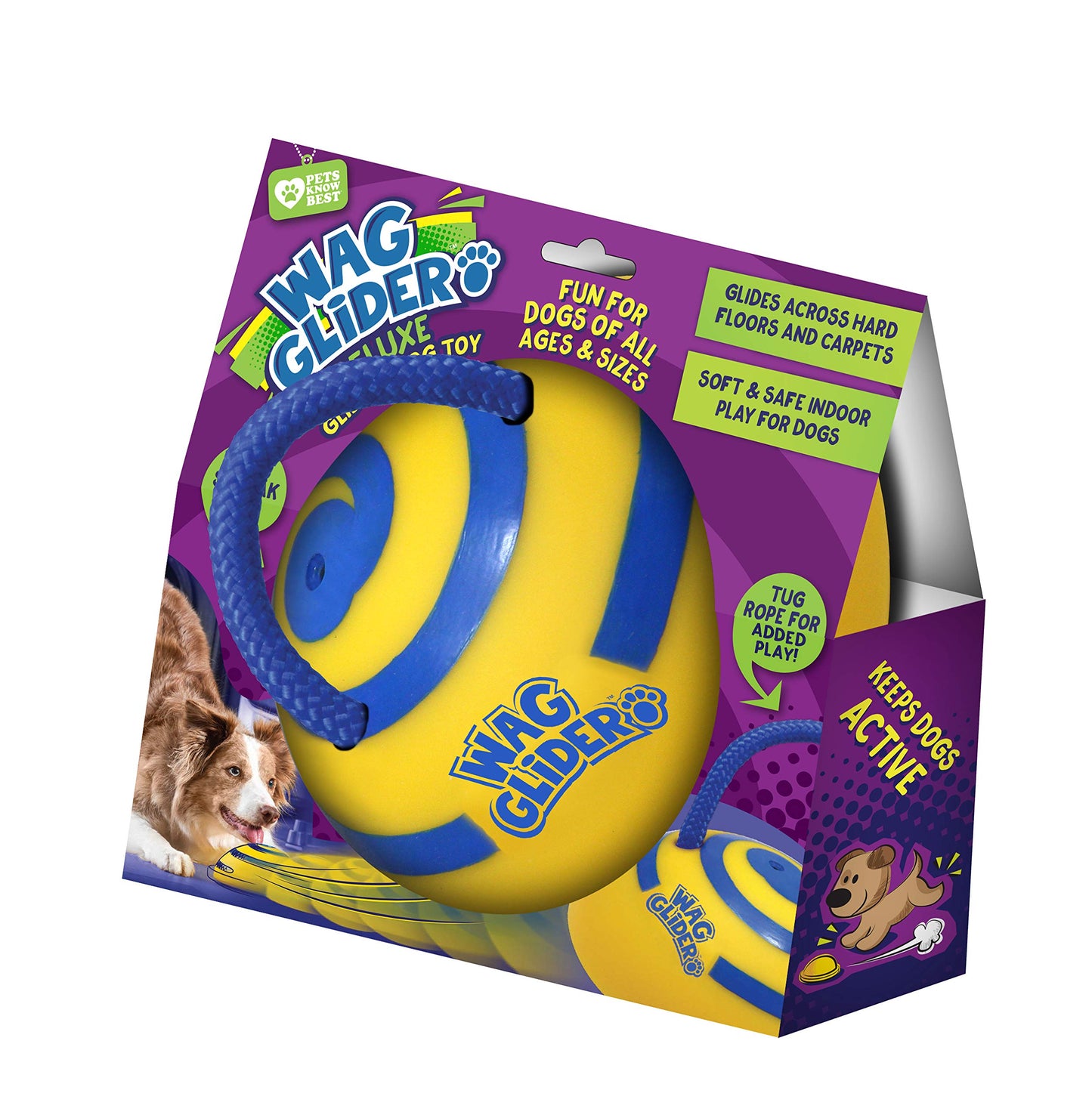 Wag Glider Deluxe–The Sliding Gliding Dog Toy That Keeps Your Dog Happy, Healthy & Safe! Comes with a Built in Squeaker & Rope Attached. Safe for Indoor Play, Great for Medium & Large Dogs of All Ages