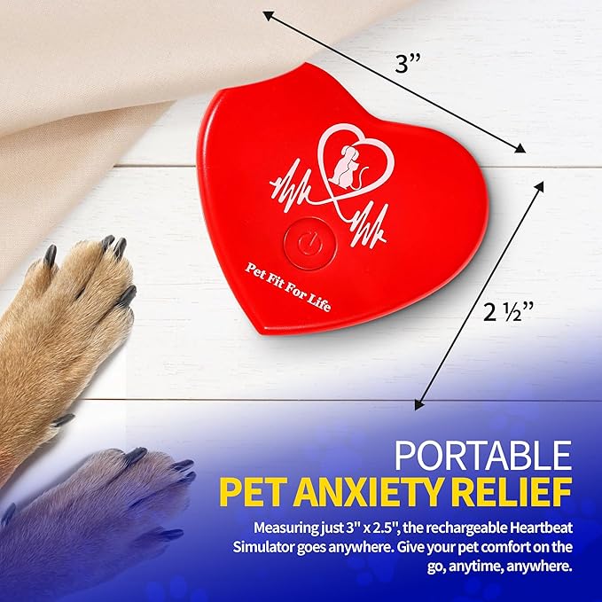 Pet Fit For Life Rechargeable Red Heartbeat Simulator with USB Cord – Long-Lasting Heartbeat Toy for Puppy & Kitten, Beating Heart Toy for a Peaceful Night for Dogs and Cats