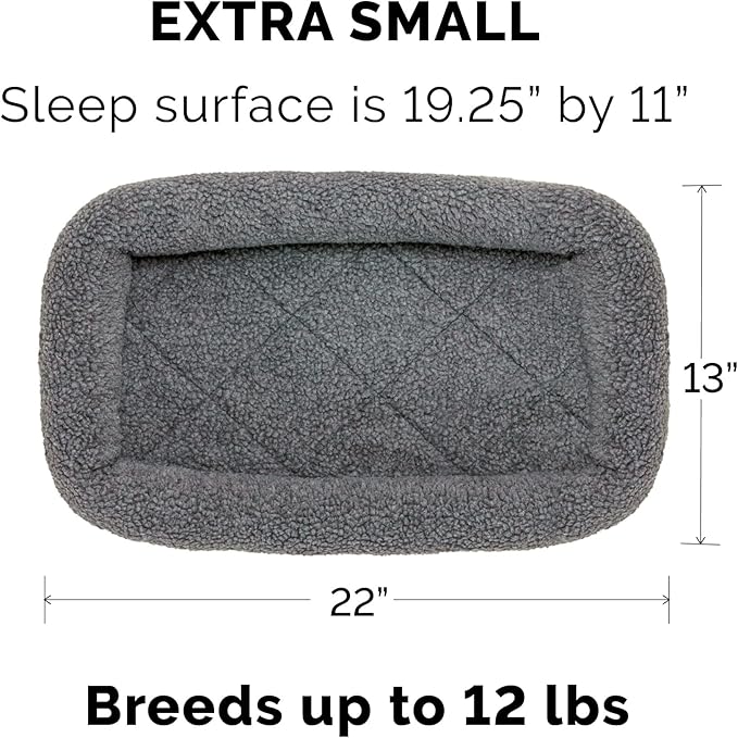 Furhaven Dog Bed for Extra Small Dogs & Indoor Cats, 100% Washable, Sized to Fit Crates - Sherpa Fleece Bolster Crate Pad - Gray, Extra Small