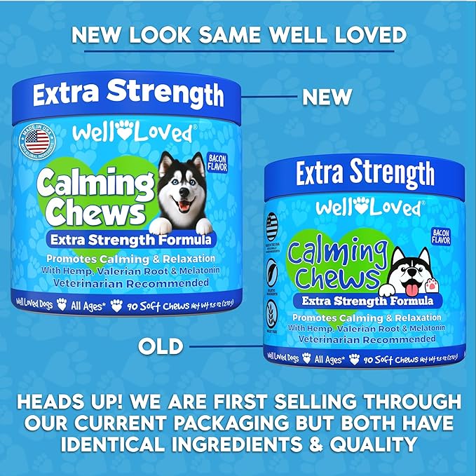 Calming Chews for Dogs - Dog Calm Treats, Made in USA, Vet Recommended, Behavior Support with Melatonin & Hemp, Stress, Separation, Fireworks, Travel, Extra Strength