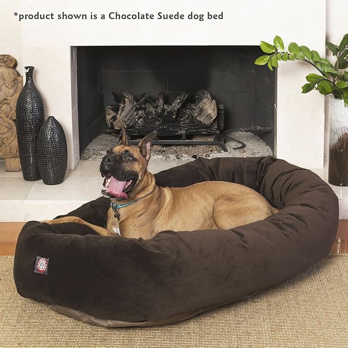 Majestic Pet 40 Inch Suede Calming Dog Bed Washable 40x29x9 (Inch) – Cozy Soft Round Donut Dog Bed with Spine Support for Dogs to Rest Their Head - Pet Bed Large – Rust