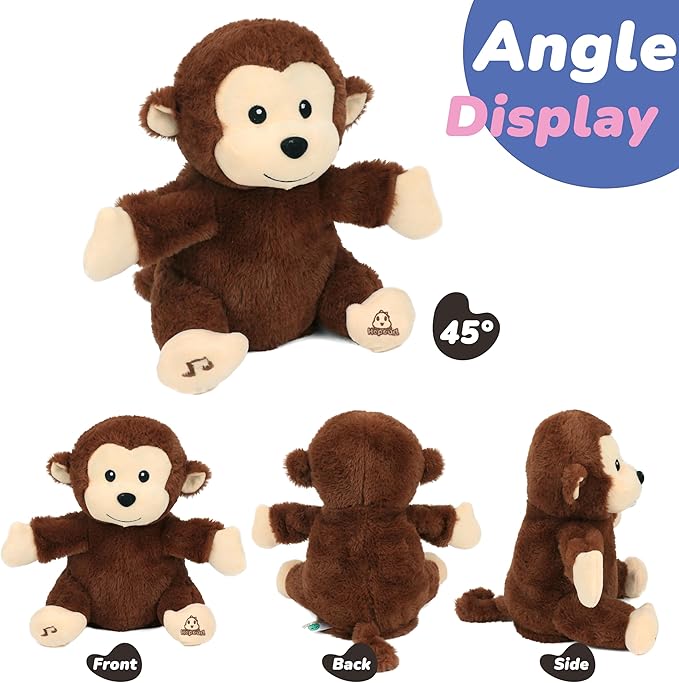 Hopearl Clapping Monkey Interactive Musical Stuffed Animal Singing Plush Toy Adorable Electric Animate Gifts for Kids, Brown, 11''