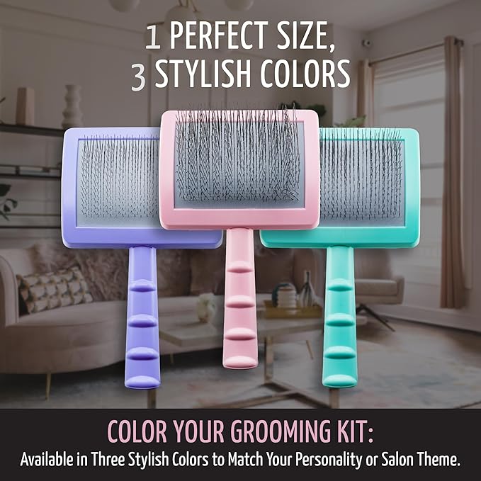 Tauro Pro Line Plastic Long & Short Hair Slicker Dog Brush for Deshedding & Detangling - Pink Slicker Brush for Dog & Cat Grooming - 0.98″ Pins, Non-Slip Grip, Size S