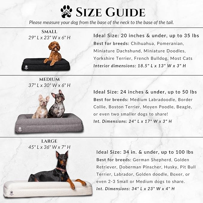 Luxury Boucle Fabric Orthopedic Large Dog Bed with Memory Foam | Breathable Comfort and Washable Dog Couch Bed with Waterproof Liner & Cover | Ideal Pet Beds for Big Dogs - Grey (45"x36x7)