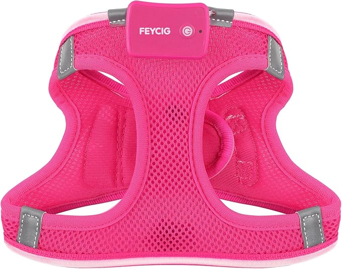 Light Up Dog Harness,Rechargeable LED Dog Harness for Small Medium Large Dogs,Reflective Lighted Safety Vest for Night Walking & Camping,Lightweight & Adjustable,Pink,L