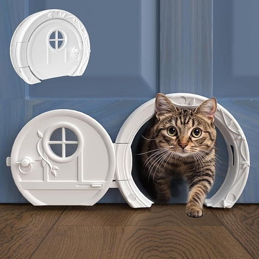 Gnome® Door Cat Door for Interior Doors - Stylish & Functional with No Flap, Lockable, and Easy Installation, Spacious Large Kitty Door for Cats Up to 20 lbs, Private and Comfortable Pet Door