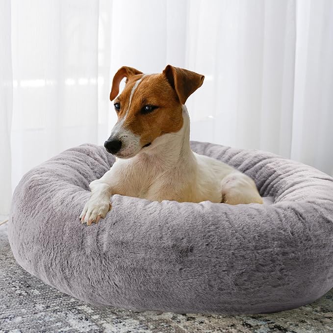 PETMAKER Dog Bed - Donut Pet Bed for Small Dogs - Dog Bed with Removable Washable Cover and Anti-Slip Bottom - Puppy Essentials (Gray)