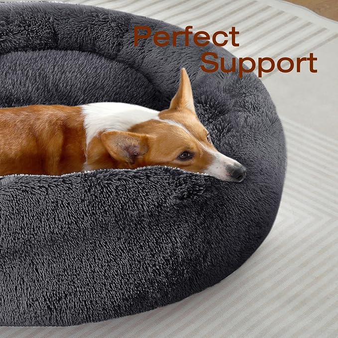 JOLLYVOGUE Dog & Cat Bed, Calming Anti-Anxiety Pet Bed for Small Dogs, Fluffy Donut Cushion for Small and Medium Pets (20")