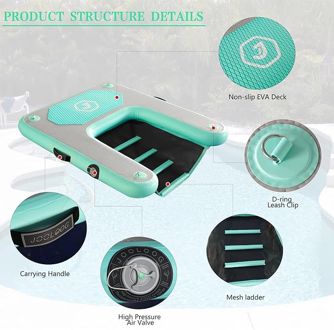 Inflatable Plank Dog Float Ramp,Up to 180lbs Dog Water Ramp Ladder with Non-Slip Dock Platform for Swimming Pool,Boat,Lake