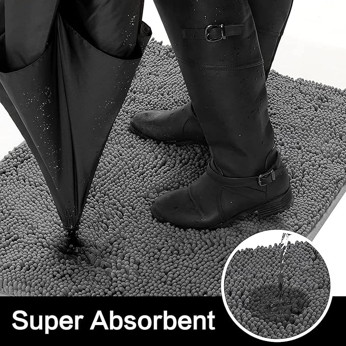 HOMEIDEAS Doormat Indoor Entrance, 48"x30", Highly Absorbent Chenille Large Muddy Dog Washable Non Slip Front Welcome Door Mat for Entryway, Grey