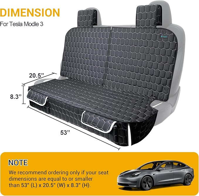 Dog Car Seat Covers for Tesla Model 3,100% Waterproof Back Seat Cover for Cars Armrest Compatible Nonslip Car Rear Seat Protector for Dogs & Kids, Easy Clean Tesla Model 3 Accessories
