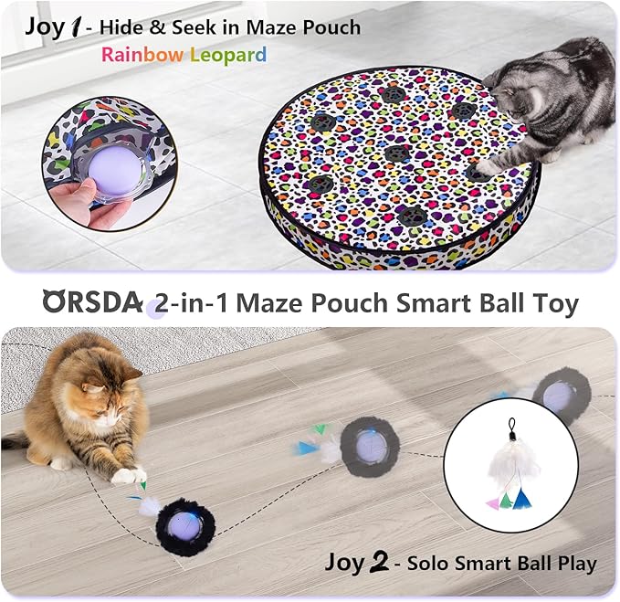 ORSDA Cat Toys, Interactive Activated Moving Ball in 7 Holes Mat, Automatic Fast Rolling Ball, Hide and Seek Toys for Indoor Cats, Exercise Kicker Mouse Catching Game