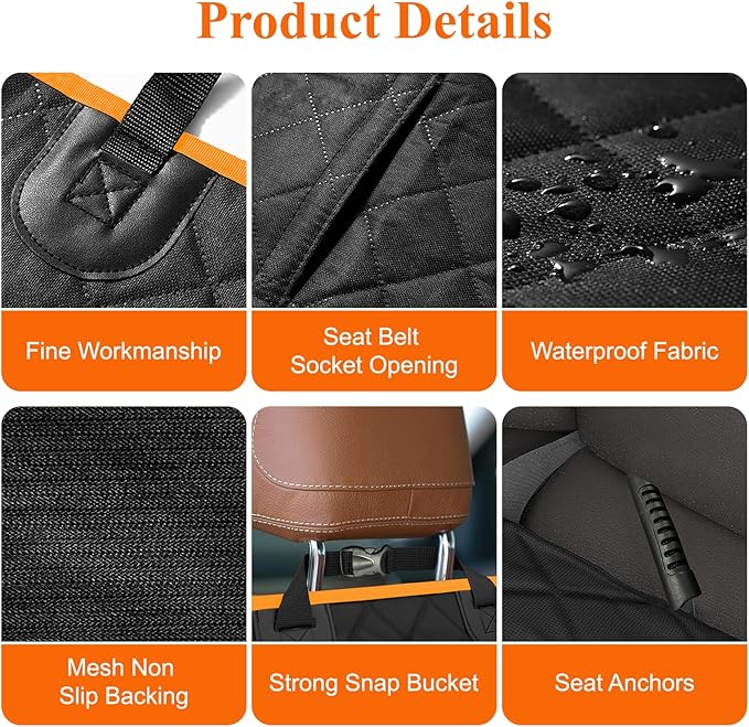 ICWEIMEI Dog Car Seat Cover, Waterproof Back Seat Covers for Dog Travel Non-Slip Pet Car Seat Protector Pet Car Seat Cover for Cars Trucks SUV
