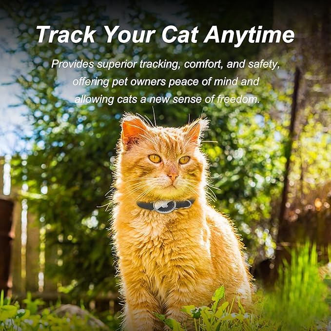 AirTag Cat Collar,Ultra Elastic Cat Tracker Collar with Apple Air Tag Holder, [Lightweight][Scratch Resistant] Stepless Adjustable GPS Pet Collar for Cats Kittens (Black)