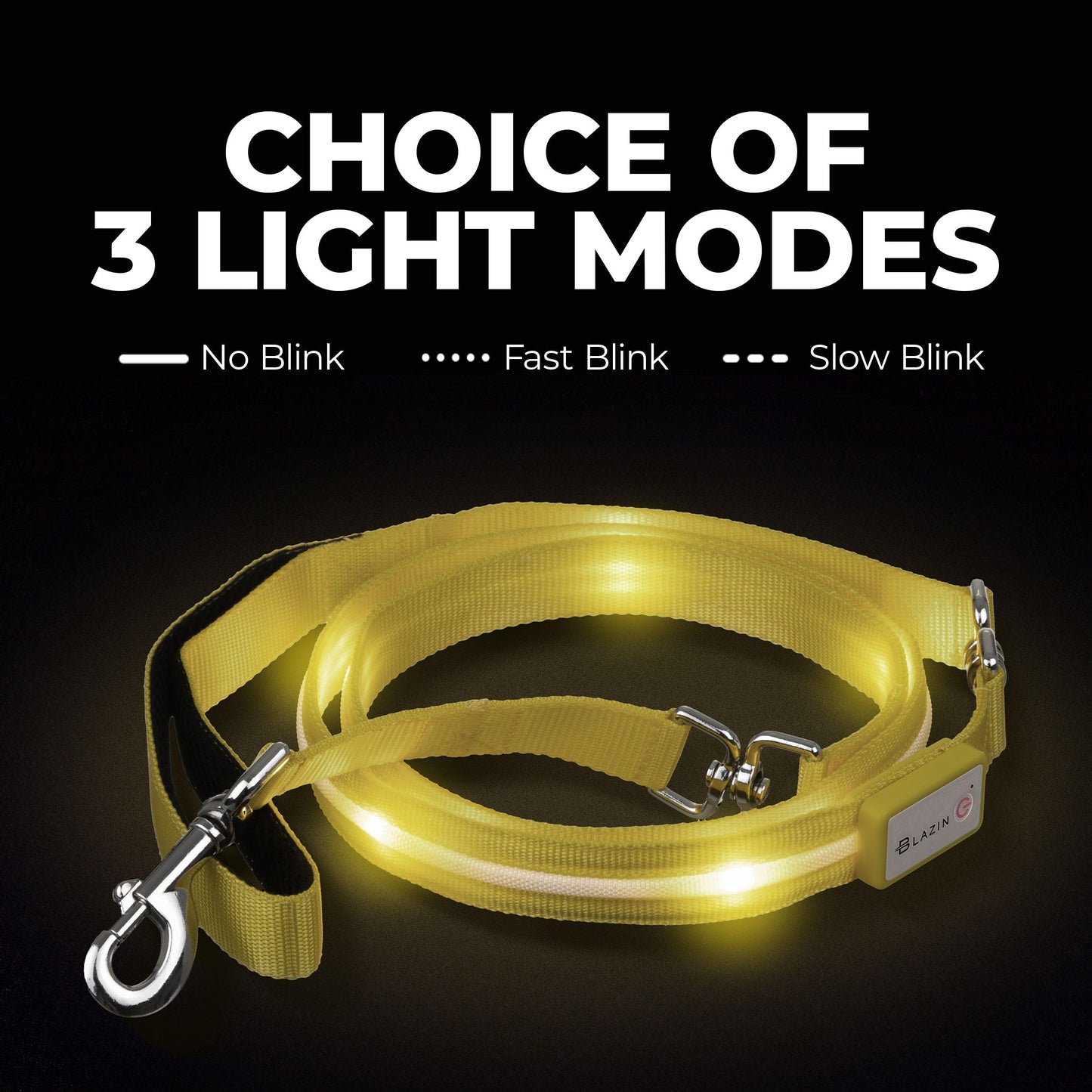 BLAZIN Light Up Dog Leash LED - 1,000 Feet of Visibility - USB Rechargeable Waterproof Glow in The Dark Dog Leash - 4 Foot, Yellow