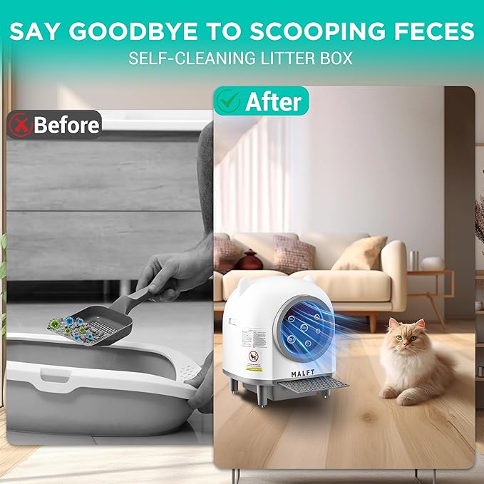 90L Self-Cleaning Litter Box – WiFi Connected Automatic Cat Litter Box, Silent Night Mode, Child & Pet Safe, Works for Multiple Cats (Comes with Anti-Slip Mat & Waste Bags)